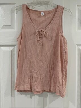 Old Navy Lace-Up Ribbed Tank Top - Blush Pink
